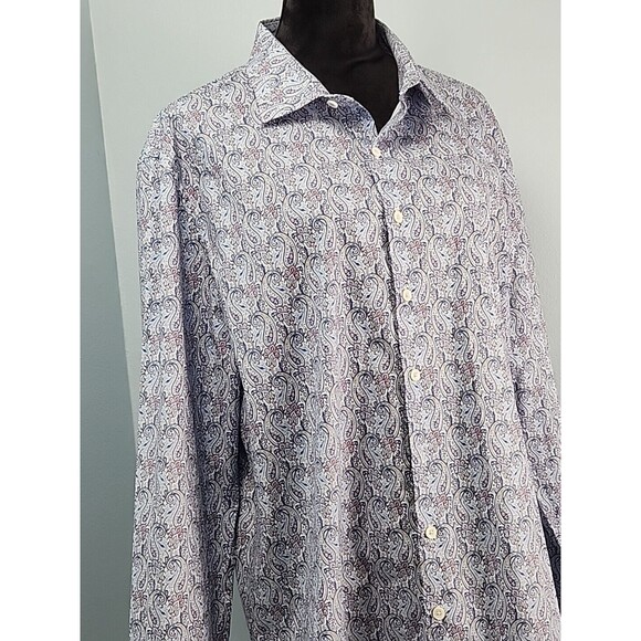 Bugatchi Shaped Fit Long Sleeve Button Down Shirt Comfort Stretch XXL Paisley - Picture 2 of 16